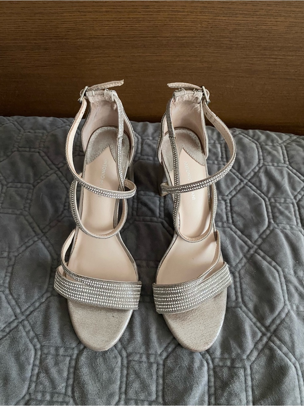Antonio Melanie Garlini Rhinestone Block Heels Bridesmaid Formal Wedding 8.5